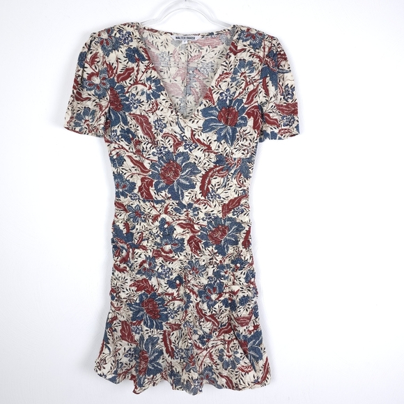 Walter Baker Josie Ruched Floral Dress V Neck Short Sleeve Size 2 - Picture 1 of 13